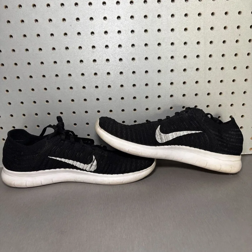 Nike Free RN Flyknit Running Shoes Mens Sz 9.5 Black/White Sneakers 831069-001